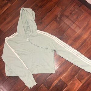 Mint Green Cropped Hoodie with White Stripes